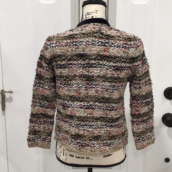 🆕 MNG Tweed Velvet Trim Blazer Open Front Two Pockets 3/4 Sleeves P2P 18” - Picture 8 of 12